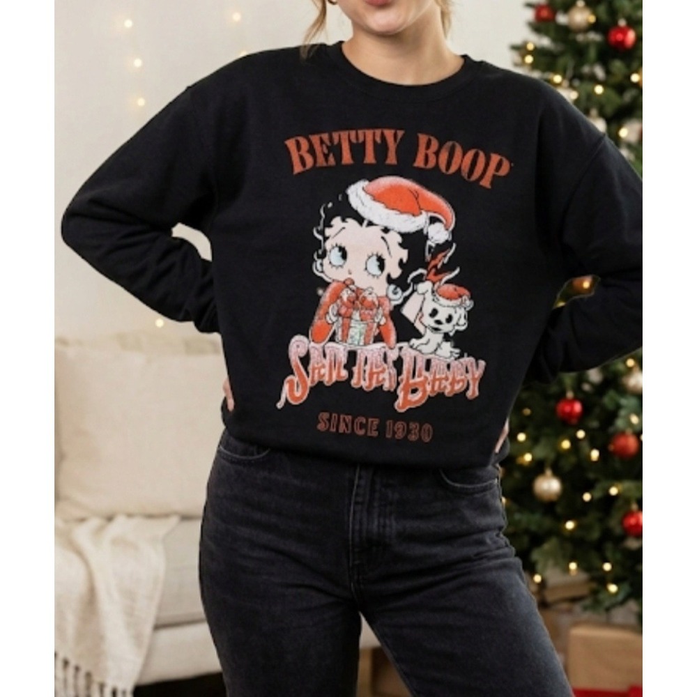 Fleischer Studios Betty Boop  Black And Graphic Sweatshirt Adult XL  unisex...